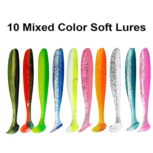 50Pcs 9.5cm Soft Plastic Paddle Tail Swimbaits Lures for Trout Redfish Bass Panfish Walleye Soft Fishing Lure Baits KIt - color: 10 Mixed Color-50pcs