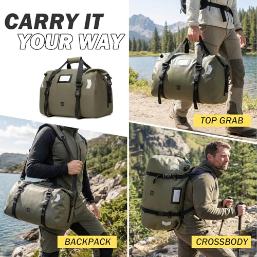 Waterproof Duffel Bag 40L - Heavy Duty Dry Bag Backpack for Motorcycle Travel, Kayaking, Boating & Camping - Watertight Roll Top Gear Bag with Air Valve & Reflective Strips for Men, Women - color: green, size: 40L