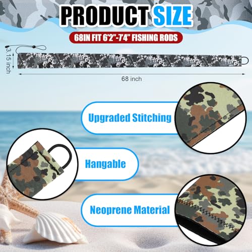 Neoprene Fishing Rod Sleeve Rod Socks Puncture Resistant Fishing Rods Cover for Storage and Transportation Protective Case for Casting Trolling Spinning Rods - color: Camouflage