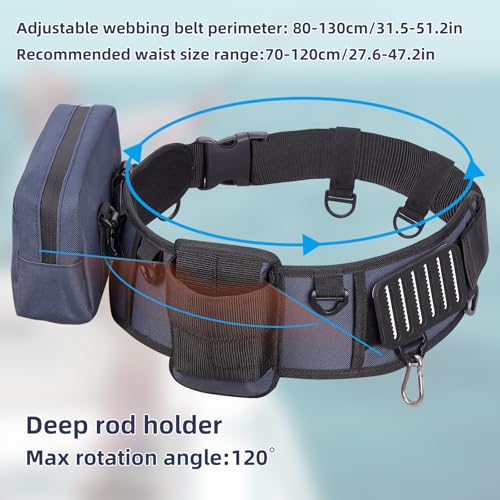 PELLOR Fishing Belt Rod Holder Adjustable Fishing Wading Belt - color: Blue（with Detachable Bag）