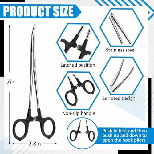 2 Pcs 7 Inch Fishing Forceps Set Fishing Hemostat Pliers with Grip Curved and Straight Hemostats Set Stainless Steel Locking Clamps Hook Remover Tools