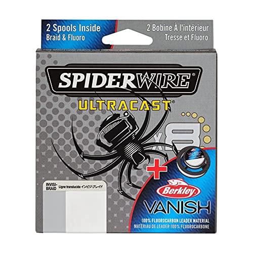 SpiderWire Ultracast Braid Vanish Fluorocarbon Dual Spool, 30lb Translucent Braid with 50lb Clear Fluoro Leader, 164yd | 150m