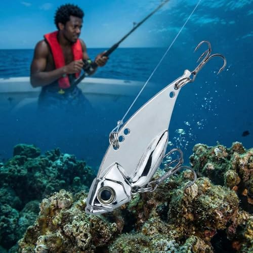 5 Pack Metal Fishing Spoons Blade Baits VIB Lures, Hard Fishing Lures for Bass Walleye Pike Crappie Freshwater & Saltwater Fishing（Includes a Convenient Storage Box）