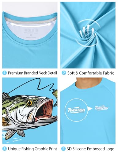 Men's UPF 50+ Sun Fishing Shirt, Long Sleeve UV Protection Tee, Quick Dry Rash Guard for Outdoor Swim Hiking - color: Medium Blue (Largemouth Bass), size: 3X-Large