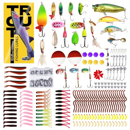 FONMANG 322-Piece Fishing Lures Kit - Buzz Bait/Spinner Baits/Jig/Frog, Fishing Tackle Box with Tackle Included, Soft Bait/Hooks/Weights, Fishing Gear Lure Kit Gift for Men Freshwater Bass Trout - color: C-320pcs Trout Fishing Kit