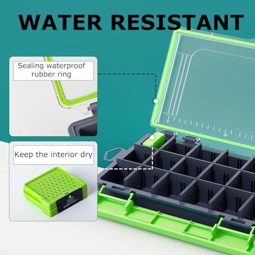 Fishing Waterproof Tackle Box, 3600 Tackle Tray Storage, Hyperseal and Transparent, Terminal Tackle Organizer Box with Removable Dividers, Plastic Lure Box - Green
