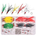 100pcs Fishing Treble Hook Kit, Round Bend Treble Hooks with Split Rings for Making Fishing Lure Spinner Spoon Crankbait - color: Multicolor Feather-100pcs