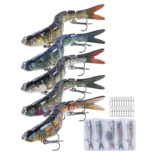 Goture Bass Fishing Lures, Lifelike Jointed Swimbait for Bass Trout Walleye Crappie Pike, Slow Sinking Segment Swimming Bait Fishing Lures for Freshwater and Saltwater, Gifts for Men - color: D1:5pcs Bass Lures with 20pcs Snaps