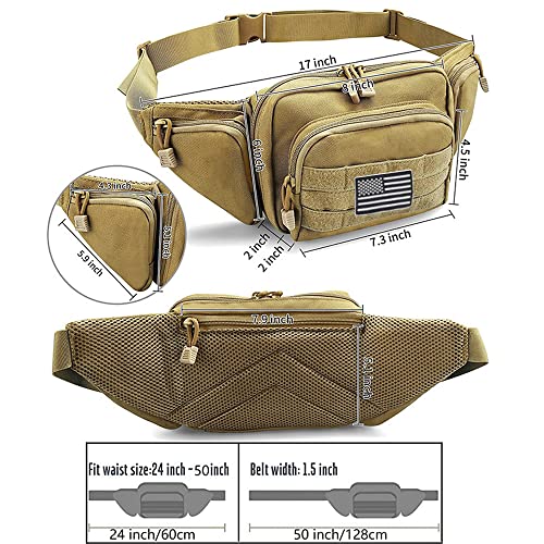 Tactical Fanny Pack Gun Holster Concealed Carry Pistol Military Tactical Waist Bag Waterproof Molle EDC Pouch with USA Flag Patch - color: Tan
