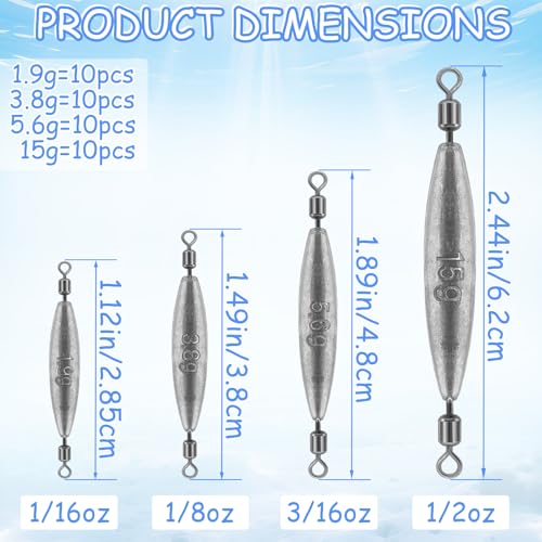 10 Pack Fishing Weights Sinkers Inline Trolling Fishing Weights | "Oval Lead Egg Sinkers with Double Barrel Swivels for Saltwater Freshwater Fishing" - size: 1/16oz-10pcs
