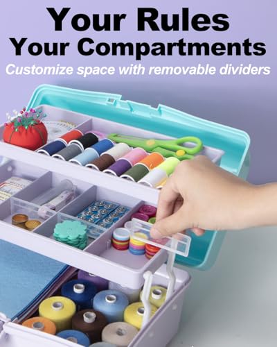 TERGOO 12in 3-Layer Plastic Craft Organizers and Storage, Portable Folding Tackle Box with Handle & Adjustable Dividers, Multipurpose Case for Sewing, Art Supplies, Medicine, Tools (Purple Blue) - color: Purple Blue
