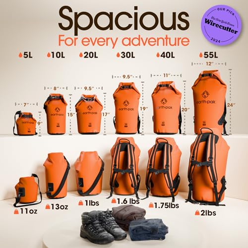Earth Pak Waterproof Dry Bag - Roll Top Waterproof Backpack Sack Keeps Gear Dry for Kayak with Waterproof Phone Case - color: Orange, size: 10L