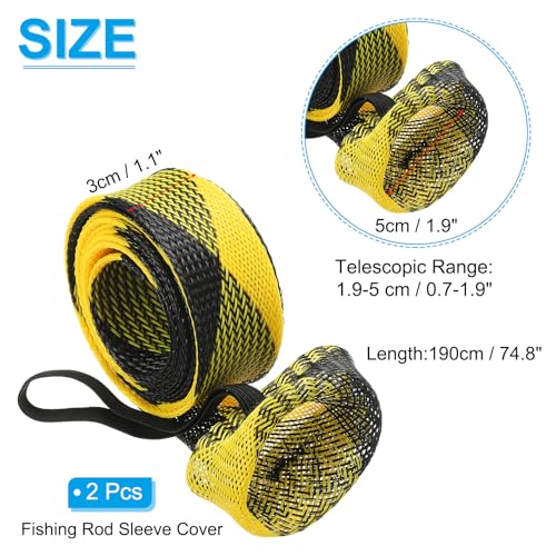 PATIKIL Rod Sock, Fishing Rod Sleeve Cover Braided Mesh Pole Protector Gloves Fishing Tools Pointed End for Spinning Fishing Rod Fly Rod Ice Rod Casting Rod - color: Black Yellow, size: 75 Inch