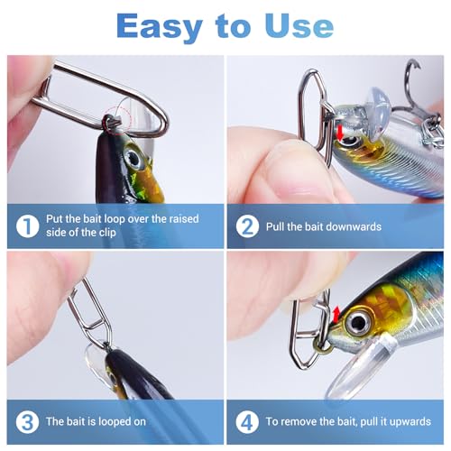 300Pcs Fishing Swivels in 5 Sizes, Fishing Speed Clips for Fishing Lures with A Storage Box, Micro Swivels for Fly Fishing, High Strenth Stainless Steel for Saltwater Fishing