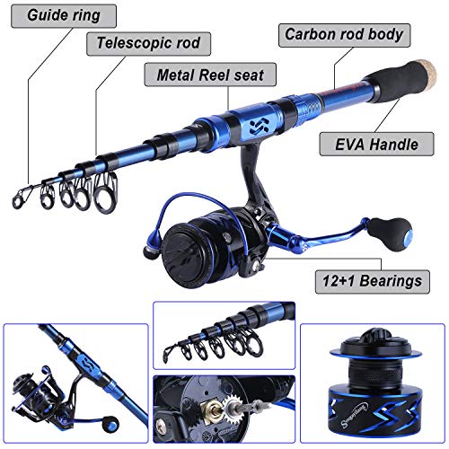Sougayilang Fishing Rod and Reel Set Carbon Fiber Telescopic Fishing Rod 12+1BB Spinning Reel with Carry Case for Saltwater Freshwater - color: blue, size: 8.78 ft - 4000