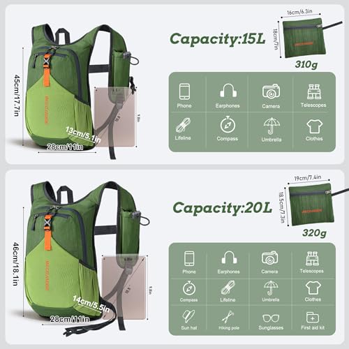 BECOJADDE 20L Small Hiking Backpack for Men Women Foldable Packable Back Pack Ultralight Hiking Daypack for Travel Camping Outdoor, Olive Green - color: Olive Green, size: 20L