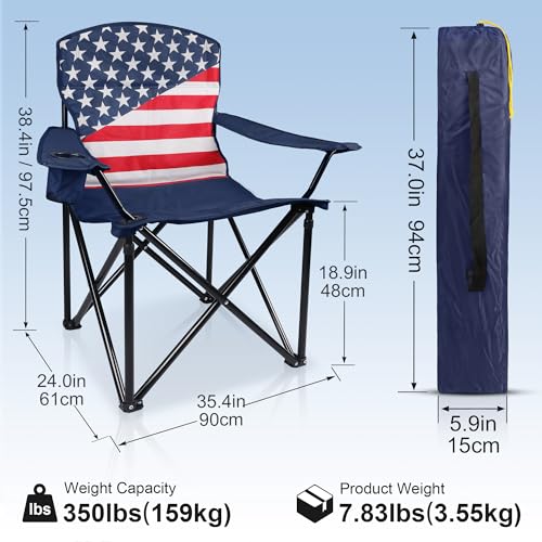 Folding Camping Chairs 2 Pack:Oversized Padded Lawn Chair for Adult,Collapsible for Outdoor,Camp,Fishing & Garden,350-lbs Capacity,American Flag - color: American Flag