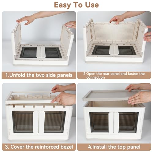 Storage Cabinet with Lids, Foldable Box, 8.4 Gallon (32L), With Double Door and Buckle, Collapsible, Underbed or Countertop Use, Classy For Father and Mother, Mike White - color: Milk White, size: 8.4 Gal (32L)