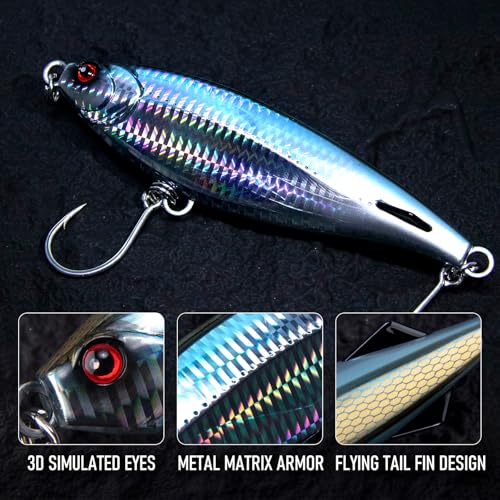 Alwonder High Speed Trolling Lures Saltwater Fishing Lures 6"/3oz Sinking Twitch Bait 7/0 Hook Deep Diving Jerkbait Fishing Plug Offshore Lure for Tuna Striper Mackerel - color: Pink & Purple
