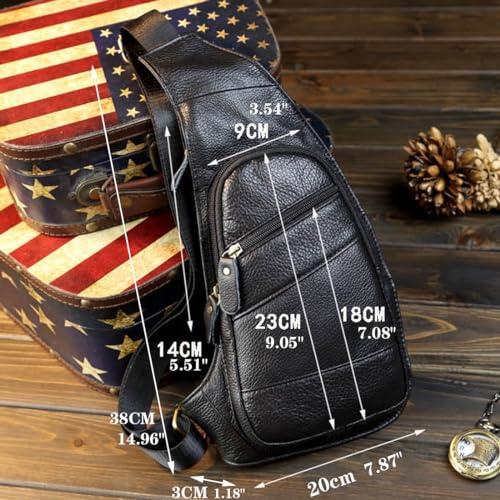 Vintage Leather Sling Bag Backpack for Men Crossbody Shoulder Chest DayPack Backpacks - color: #03black