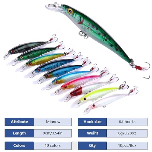 Jerkbait Fishing Lures, Top Water Bass Fishing Lures - 10pcs with Box