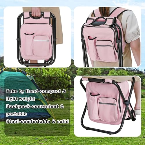 Kikerike Backpack Stool Cooler Chair Heavy Duty 300 LBS Max Load Portable Lightweight Stool Backpack Folding Fishing Cooler Seat for Camping Hunting Fishing - color: Pink
