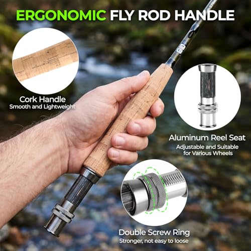 TOPFORT Fly Fishing Rod and Reel Combo, 4-Piece Fly Rod Kit with Complete Fly Fishing Gear: Fly Rod, Pre-Spooled Fly Fishing Reel, Fishing Flies, Leader, Forceps, Nipper and Carrying Case - color: 5/6# 2.7m 9FT Fly Fishing Rod and Reel Combo