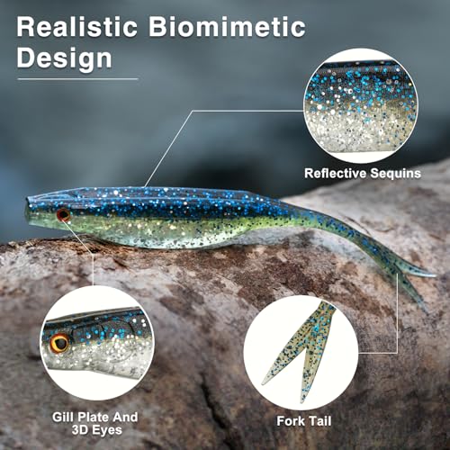 QualyQualy Soft Plastic Lures, Paddle Tail Split Tail Swimibaits for Bass Fishing, Jerkbaits Swim Baits for Trout Pike, 20/25/30 PCS