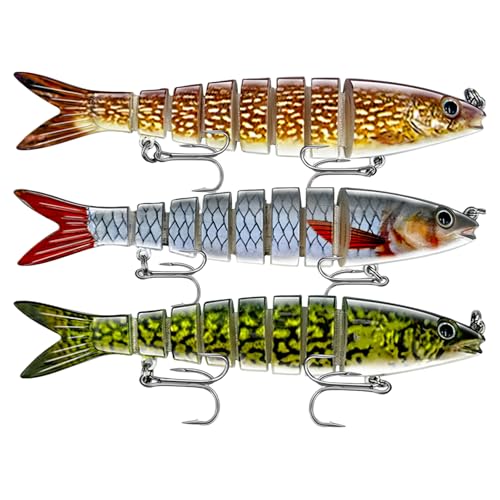 Keenjorika Fishing Lures Multi Jointed Fish Fishing Kits, Slow-Sinking Lifelike Segmented Swimbait Crankbaits, Realistic Swimming Action for Bass, Trout, Pike & Walleye, Freshwater and Saltwater - color: 3 Pack-Style 8