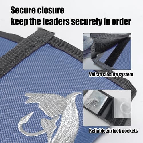 Aventik 10 Pockets Fishing Tackle Binder Fly Fishing Leader Tippet Line Wallet Leader Case Tippet Storage Fly Fishing Great for Pre-Tied Carp and Catfish Rigs - color: blue