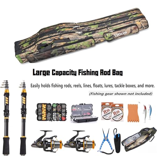 3 Layers Fishing Pole Bag,Portable 3 Layers Oxford Folding Rod Carry Case,Fishing Reel Tackle Storage Bag Case - color: Earthy yellow, size: 120cm/47.2in