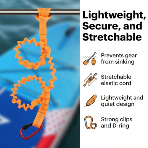 Kayak Paddle Leash, Stretchable Coiled Rod Leash for Kayak, Paddleboard Paddle and Fishing Rod, Extended Length 5"-7", Fishing Accessories for Kayak and Paddles - color: orange