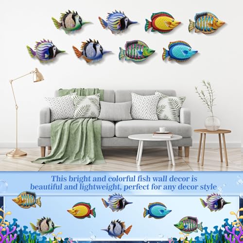 Tandefio 8 Pcs Metal Wall Decor Wall Art Hanging Decorations Outdoor Indoor Sculptures for Garden Fence Pool Home Porch(Fish) - style: Fish