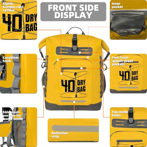 MORXPLOR Dry Bag Waterproof,5L/10L/20L/30L/40L/55L Roll Top Dry Bag Backpack with WaterProof Phone Case for Swim,Kayak - color: Yellow, size: 30Liter