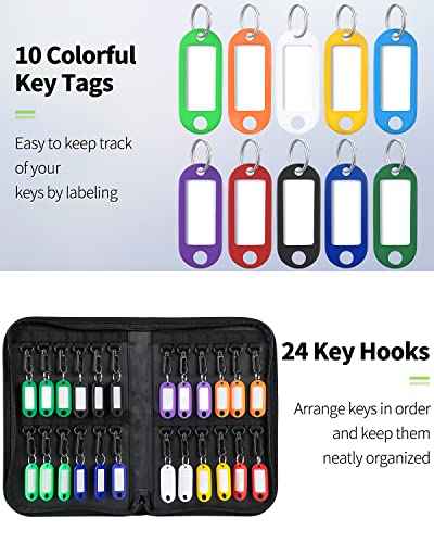 Uniclife Zippered Key Case Organizer Waterproof and Fireproof Key Binder with 24 Hooks and Tags Portable Key Storage Book for Offices Real Estate Agencies Hotels and Rental Management - color: Black, size: 24 Keys
