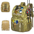 RUCYEN Fishing Backpack, 45L Large Cooler Fishing Tackle bag with Rod Holders & Rain Cover, Water-resistant Store Gear (Khaki Camo) - color: Khaki Camo