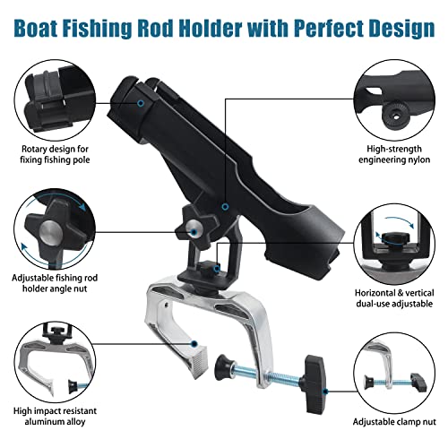 Fishing Rod Holder for Boat Adjustable 360° Rotation Hands-Free Fishing Pole Rod Racks No-Drill Rail Mount Rod Holders for Multi-Rod Setup Kayak, Pontoon, Boat Fishing - color: RH20 MAX OPENING 1.97 inch 2pcs