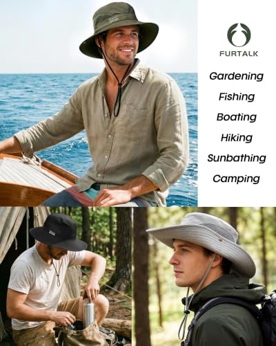 FURTALK Mens Bucket Sun Hat UPF 80+ Wide Brim Hiking Fishing Beach Outdoor Hats - color: Green