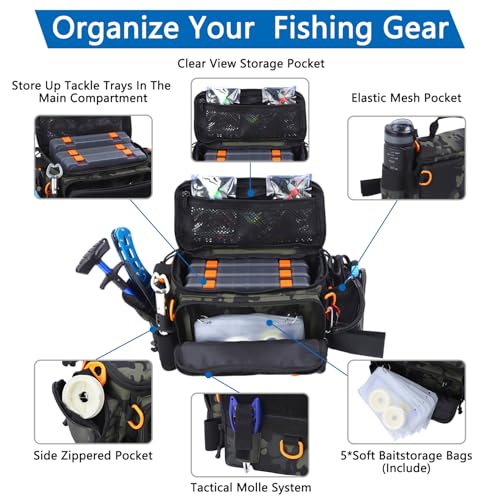 Fishing Tackle Bags with Tackle Box,Waterproof,Padded Shoulder Strap,Gear Storage,Fish Bag with 136 Pcs Fishing Lures Kit,Fish Hook Remover Tool,Fish Lip Gripper,Fishing Plier,Gifts for Men (Green) - color: Green
