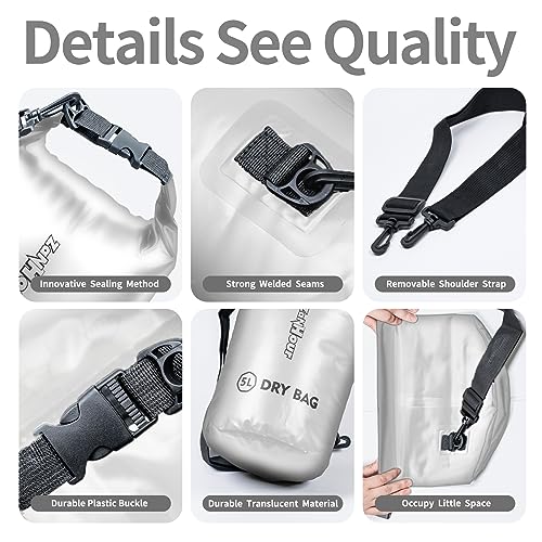 Waterproof Dry Bag - Roll Top Transparent Storage Bag,2L/5L/10L/20L,Suitable for Traveling, Swimming, Kayaking, Camping, Fishing, Rainy Day Trips - color: White, size: 5L