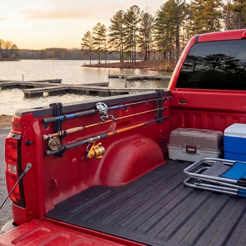 2 Sets Truck Bed Fishing Rod Holder, Fishing Pole Rack for Truck Holds 4 Rods, Fits 2.36" Thick Rails, Easy Install Kayak & Fly Rod Storage Stand - color: Black, style: 3 Holes