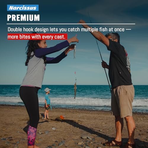Narcissus Double Drop Saltwater Fishing Rig – Mono 2 Hook Bottom Rigs with Swivels & Snaps, Pre-Tied Surf Pier Boat Leader Line for Snapper, Bass, Mackerel, Catfish - color: Double Drop Rig-36