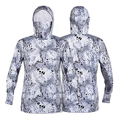 KastKing Men's Hoodie Shirt UPF 50 Long Sleeve Fishing Shirt UV Protection Shirt - color: J:silver Mist With Neck Gaiter, size: XX-Large