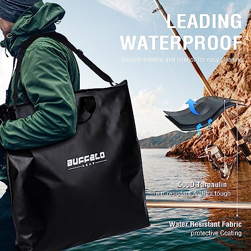Buffalo Gear Fish Tournament Weigh in Bag for Bass Fishing, Heavy Duty Fish Bag for Caught Fish Waterproof,Leakproof,Puncture Resistant - color: Black-24×25in