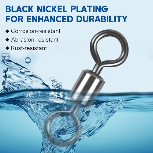 Rolling Barrel Fishing Swivel,120pcs Stainless Steel Black Nickel Fishing Line Connector Swivels Fishing Tackle for Saltwater 30LB to 335LB - size: 120pcs 10#-29lb