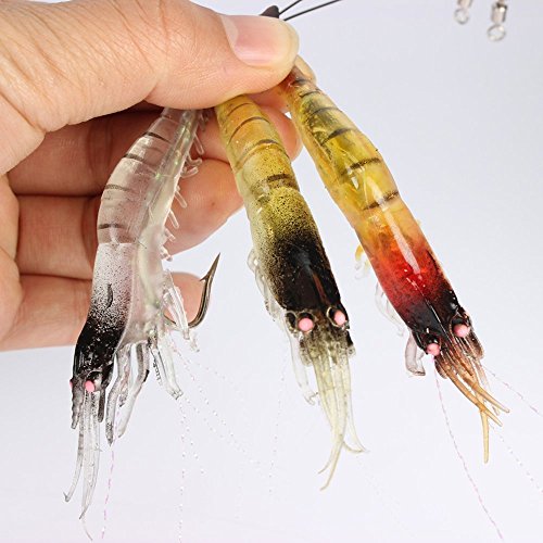 Goture Soft Shrimp Lures Fishing Saltwater Luminous Shrimp Bait Set Fishing Lures with Sharp Hooks for Freshwater Saltwater Trout Bass Salmon Crappie Walleye Pike Perch - color: 3.54in/0.21oz 12Piece