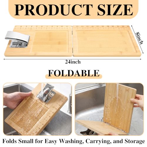 LemonRoad 2 Pcs Fish Cleaning Board with Clamp Foldable Fish Fillet Board Extra Large 24 Inches with Grippy Surface and Non-slip Bottoms Fishing Portable Measuring Table for Fishing Man Woman