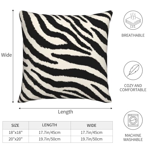 Zebra Print Striped Throw Pillow Covers Black and Beige Square Pillow Cases 18x18 Inch Set of 2 Wild Animal Skin Outdoor Decorative Pillowcase Cushion Cover for Couch Sofa - color: Black, size: 18" x 18" (Pack of 2)
