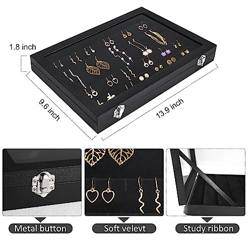 Earring Organizer Tray, Jewelry Tray with Lid, Earring Storage Box, and Jewelry Display Case, Keep Your Earrings Organized and Secure with This Stylish and Functional Earring Tray (Black) - color: Black, size: Earring tray