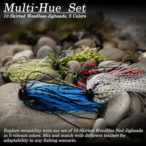 Ned Rig Jig Heads Soft Plastic Worms Fishing Lures Kit, 60/50/10 Pcs Weedless Skirted Mushroom Ned Rigs Jighead Hooks Stick Baits Bass Fishing Lures for Freshwater Saltwater - color: 10 Pcs Weedless Skirted Ned Rigs